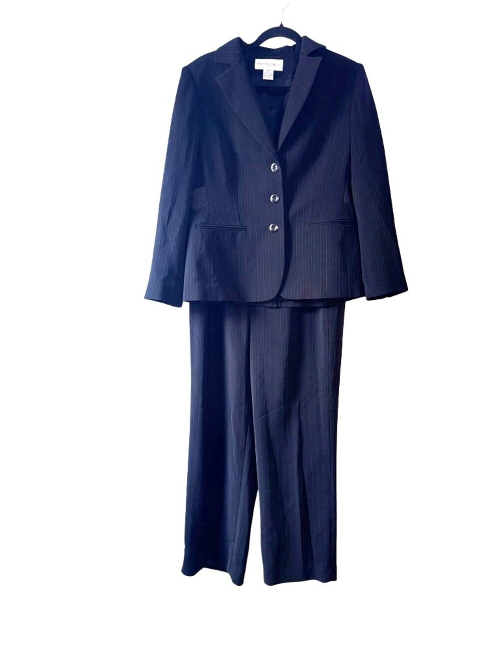 Jones New York Womens 2-Piece Pinstripe Suit Blazer & Pants Black Petite 10P